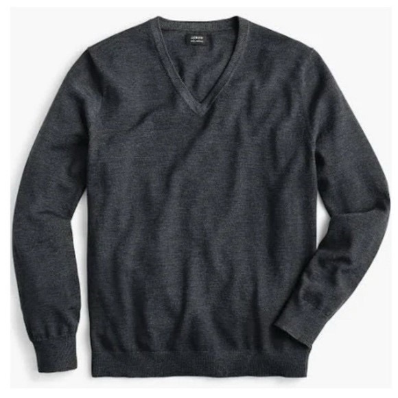 J Crew Men's Slim 100% Merino Wool Charcoal Gray V Neck Sweater:  Large - Picture 2 of 8